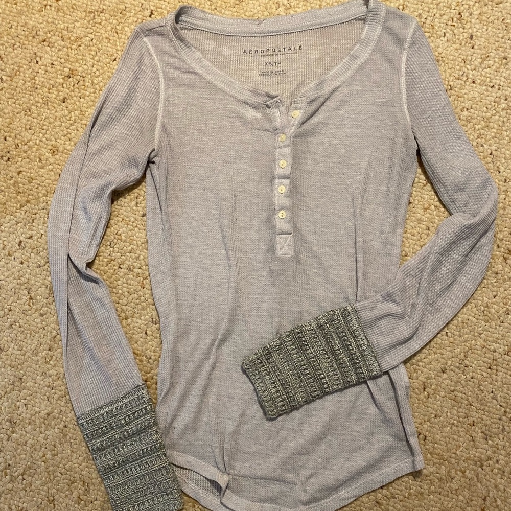 Long Sleeve Henley Gray Shirt